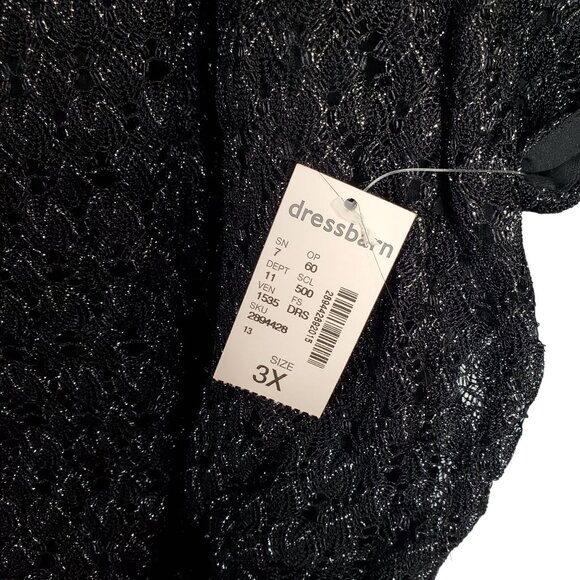 DressBarn Collection Sz 3X Top Open Knit Cold Shoulder Ribbon Tie Peplum Silver - Picture 9 of 9